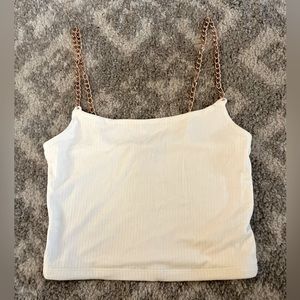 White Cropped Tank - Gold Chain Straps